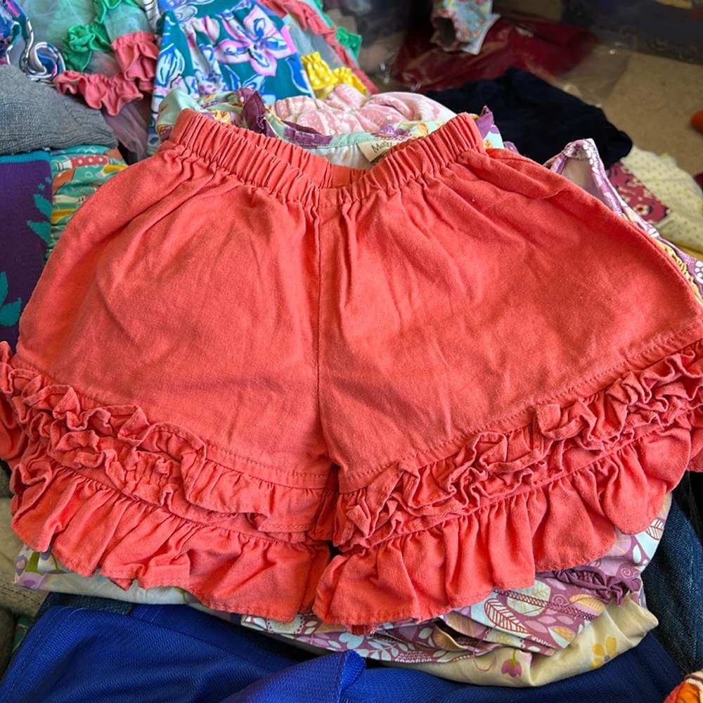 Persnickety Coral Orange Ruffle Elastic Waist Linen Shorts Size 18-24 Months